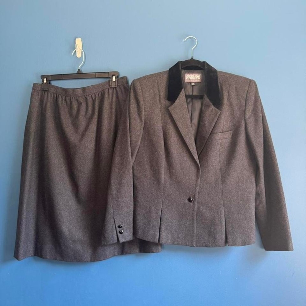 Vintage 1980s Wool Blend Suit Women's Size Large Gray Stirling Cooper Velvet